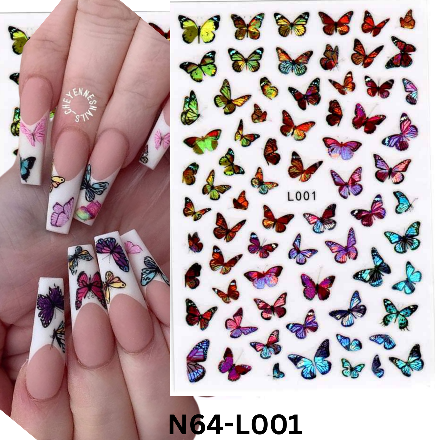 3D Nail Art Stickers Hologram Butterfly Design – Easy Peel & Stick Nail Decals
