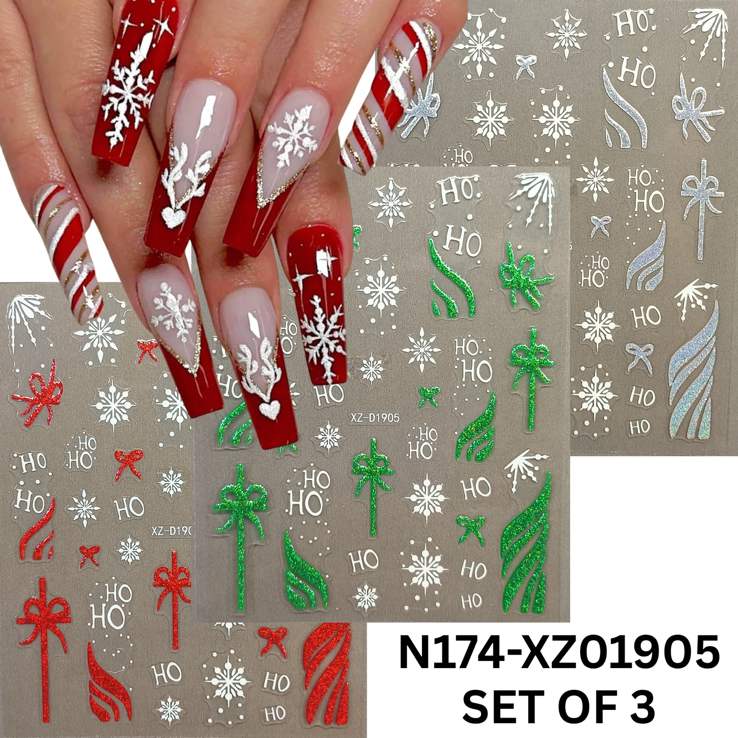 Cute Holiday Nail Decals – 3D Snowflake & Reindeer Nails