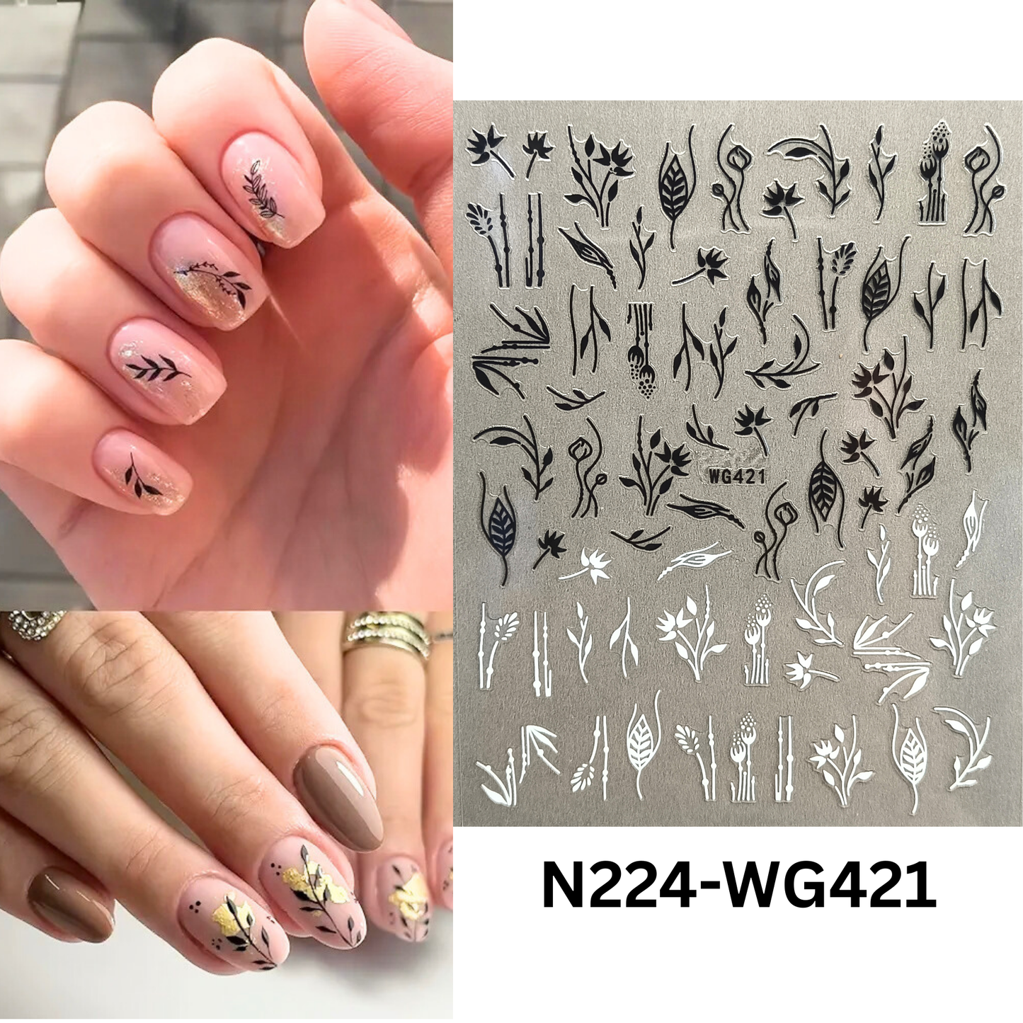 Minimalist Black & White Botanical Floral Nail Art Stickers