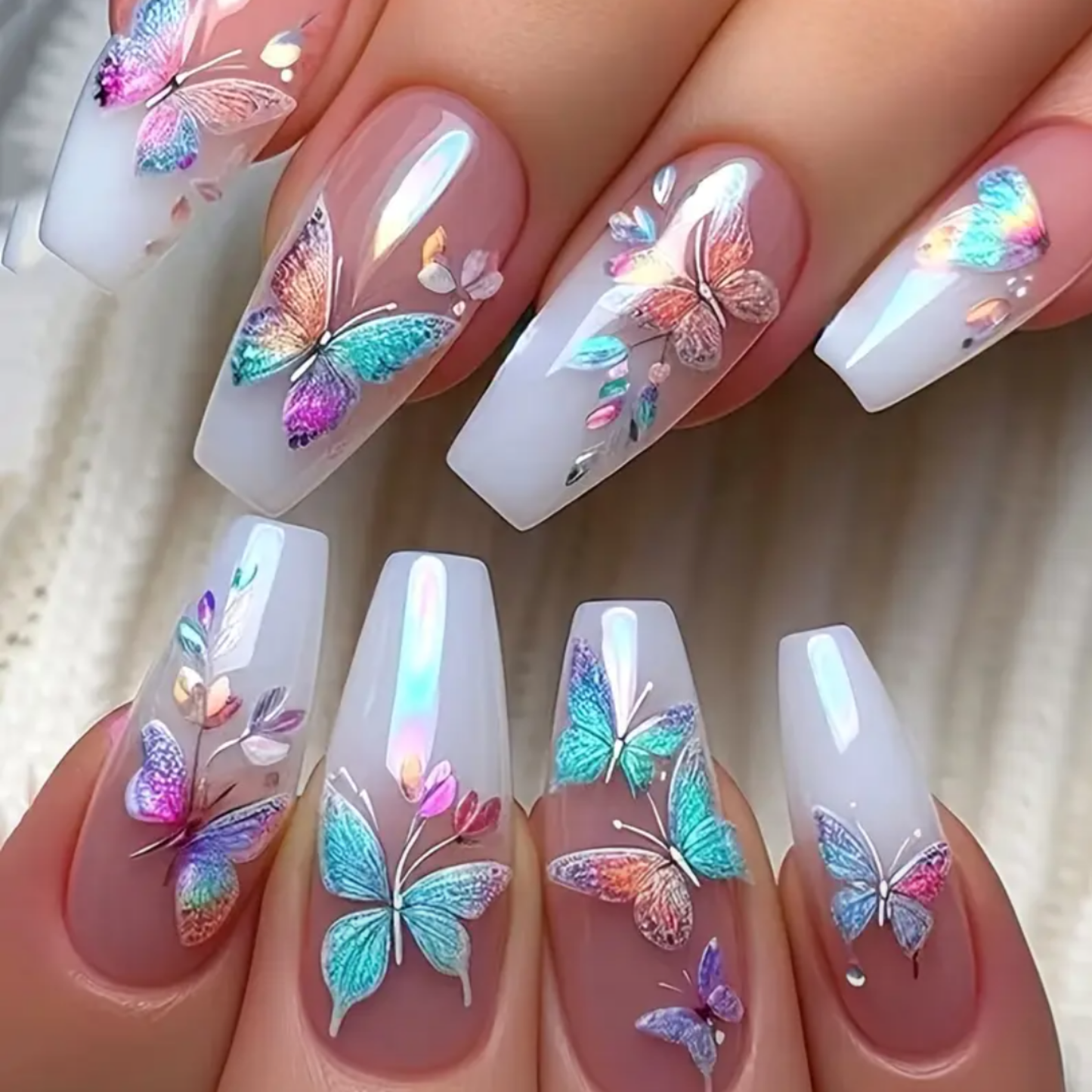 Butterfly Embossed Nail Stickers, Multicolor Butterfly Leaves Cute Spring Summer Manicure, Gel Decals Sliders Nail Art Decoration Nail Supplies