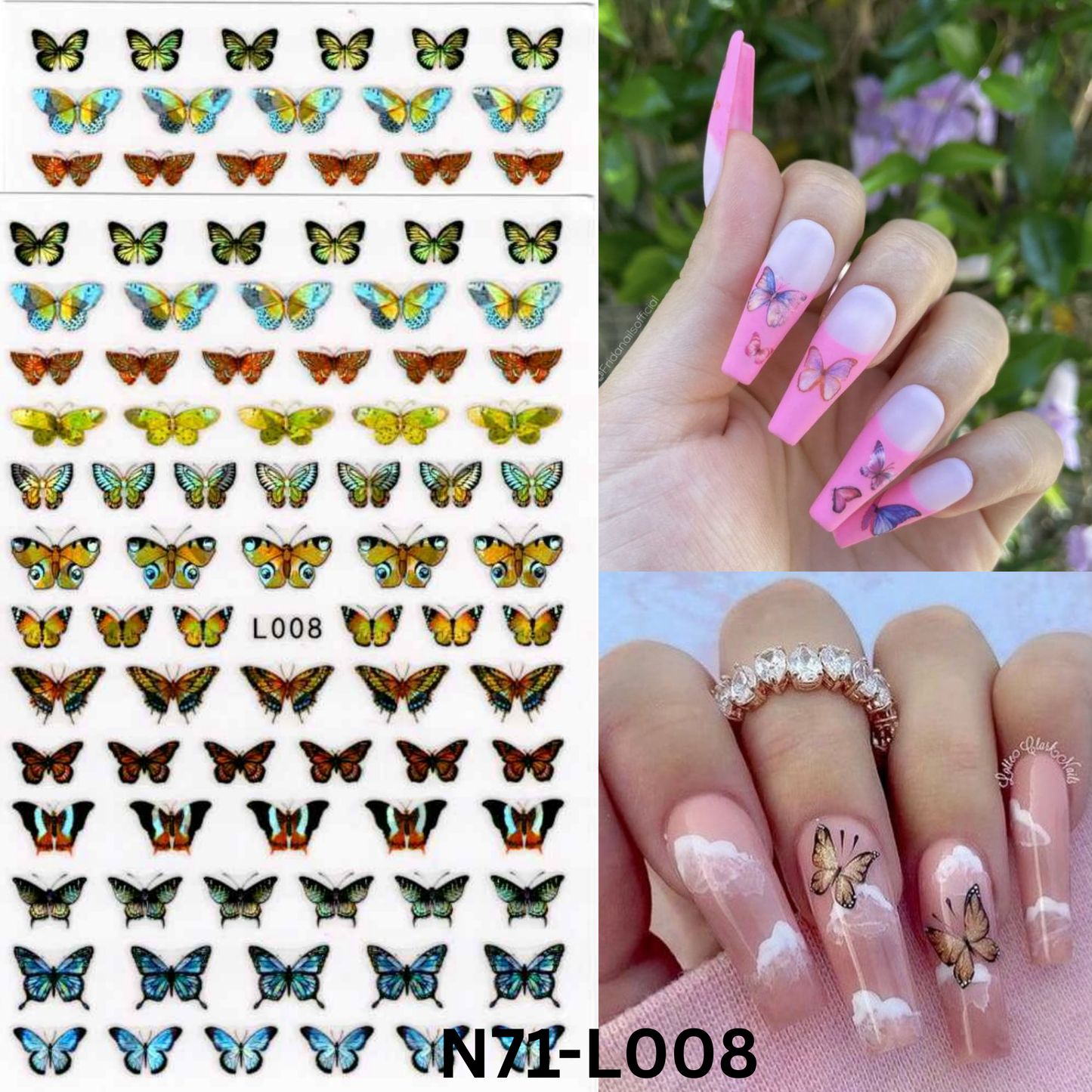 3D Hologram Nail Stickers – Multicolor Butterfly Nail Art Decals