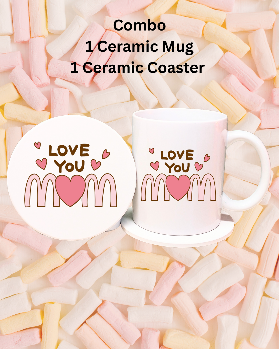 Mom Mug and Coaster Set, Cute Love You Mom Design Mothers Day Gift