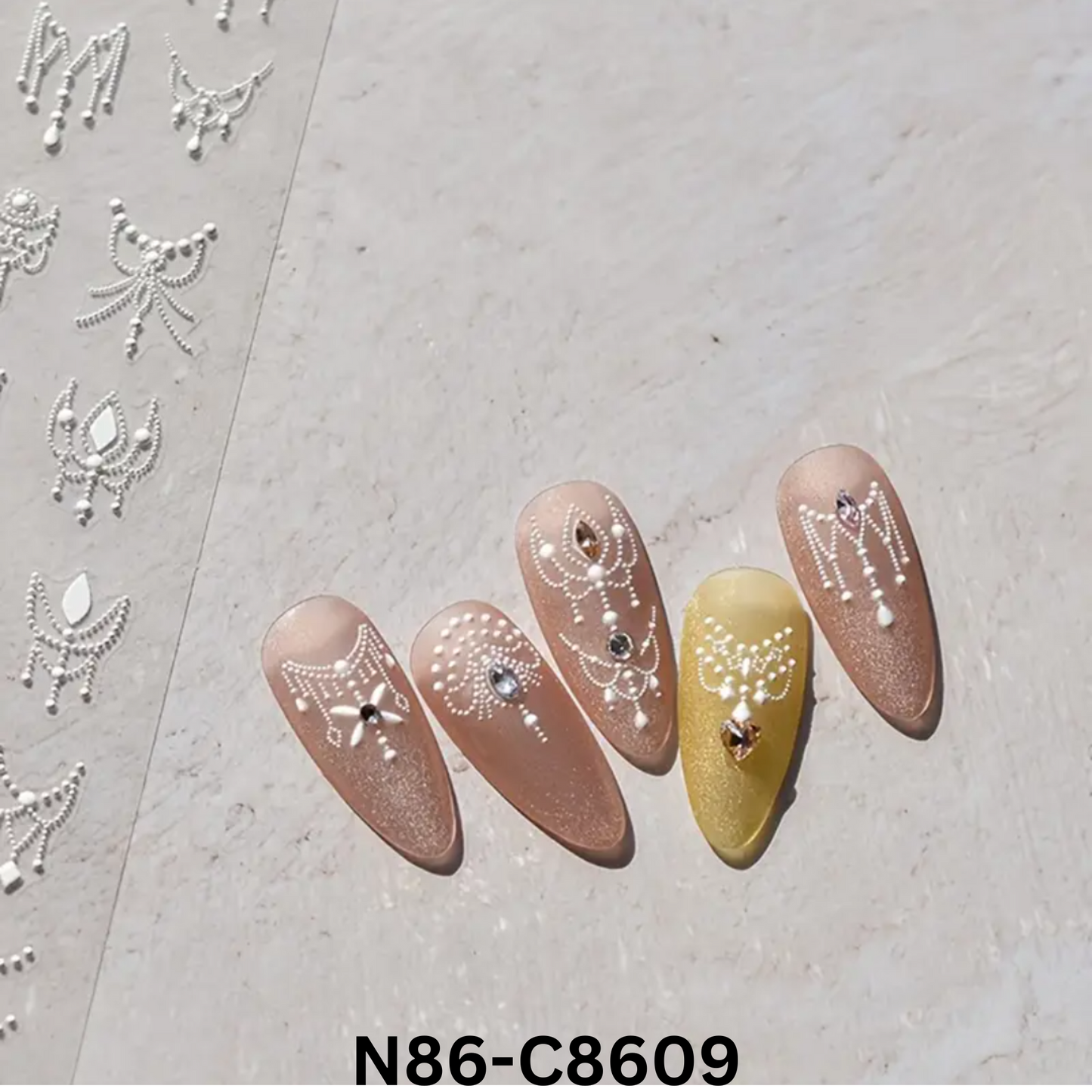 3D Chain Nail Art Stickers – Black, White, Gold, Silver Jewelry Design