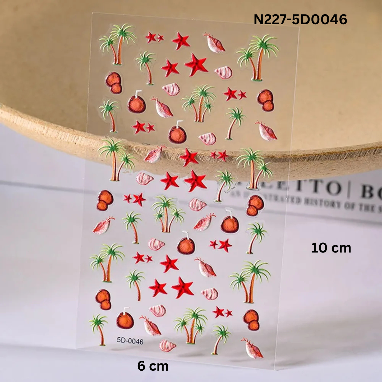 5D Summer Beach Nail Art Stickers - Tropical Palm Trees, Coconuts & Starfish Decals - Embossed Textured Vacation Manicure