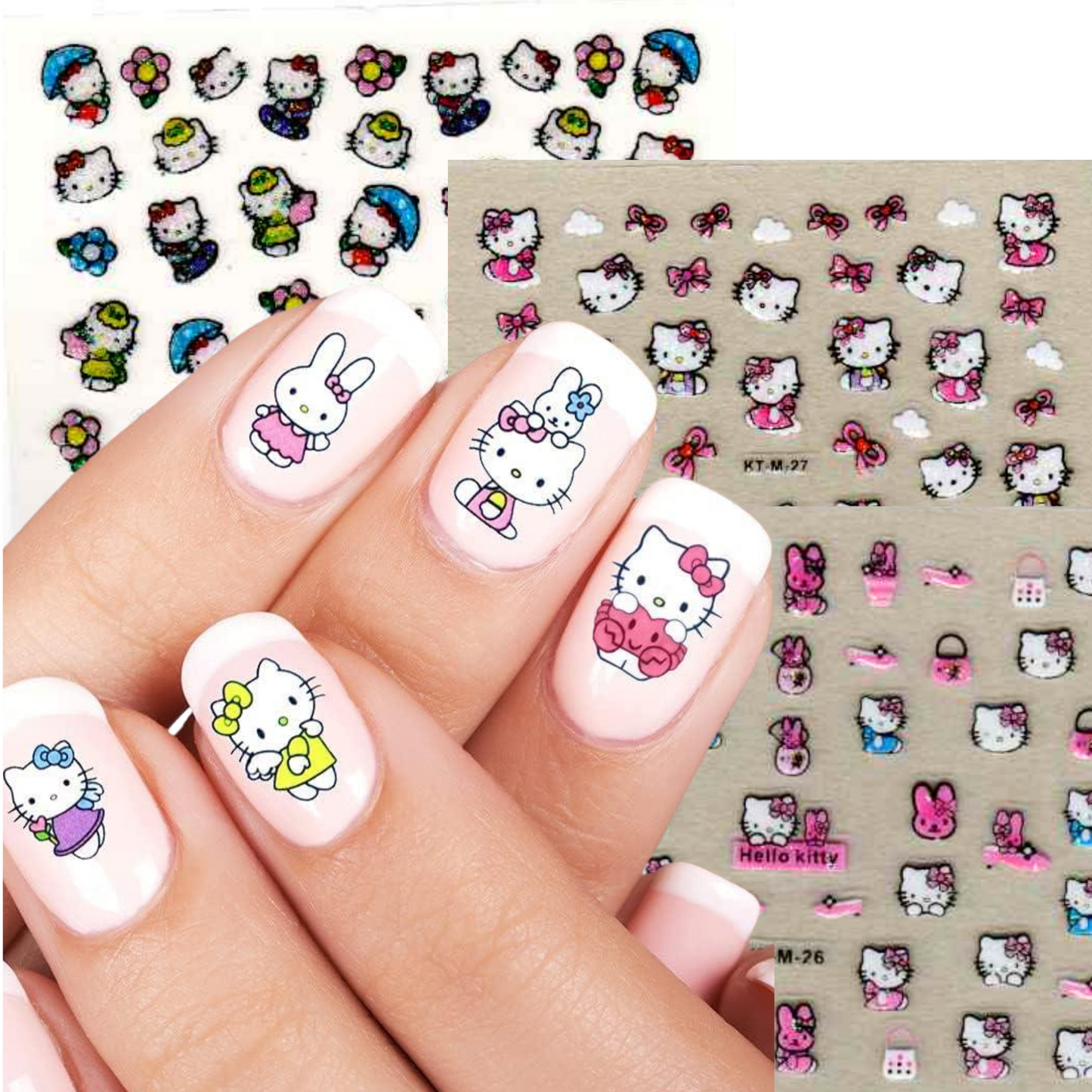 SET OF 5 Hello Kitty Nail Art Stickers – Cute Kawaii 3D Decals for Nails