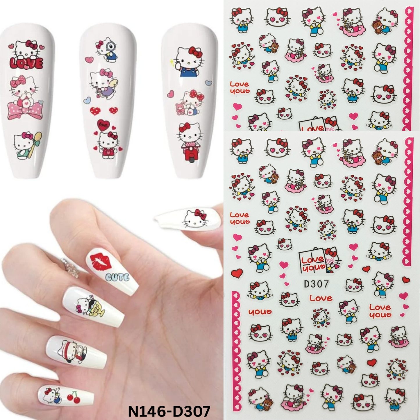Fun Hello Kitty 3D Nail Decals – Easy Manicure Decoration Set