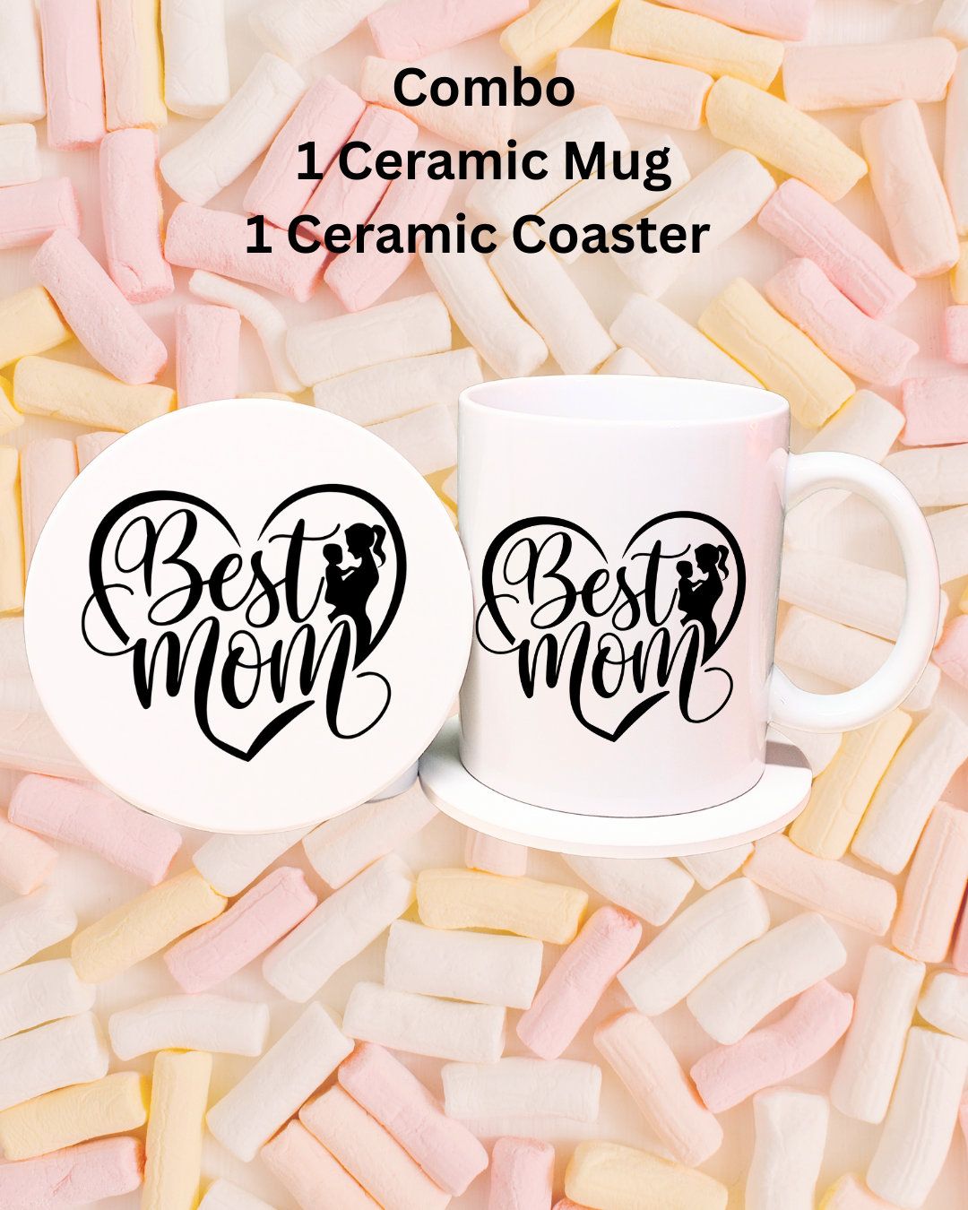 Best Mom Ceramic Mug Gift Set 12oz Coffee Mug with Matching 4 Inch Coaster Mothers Day Gift for Mom