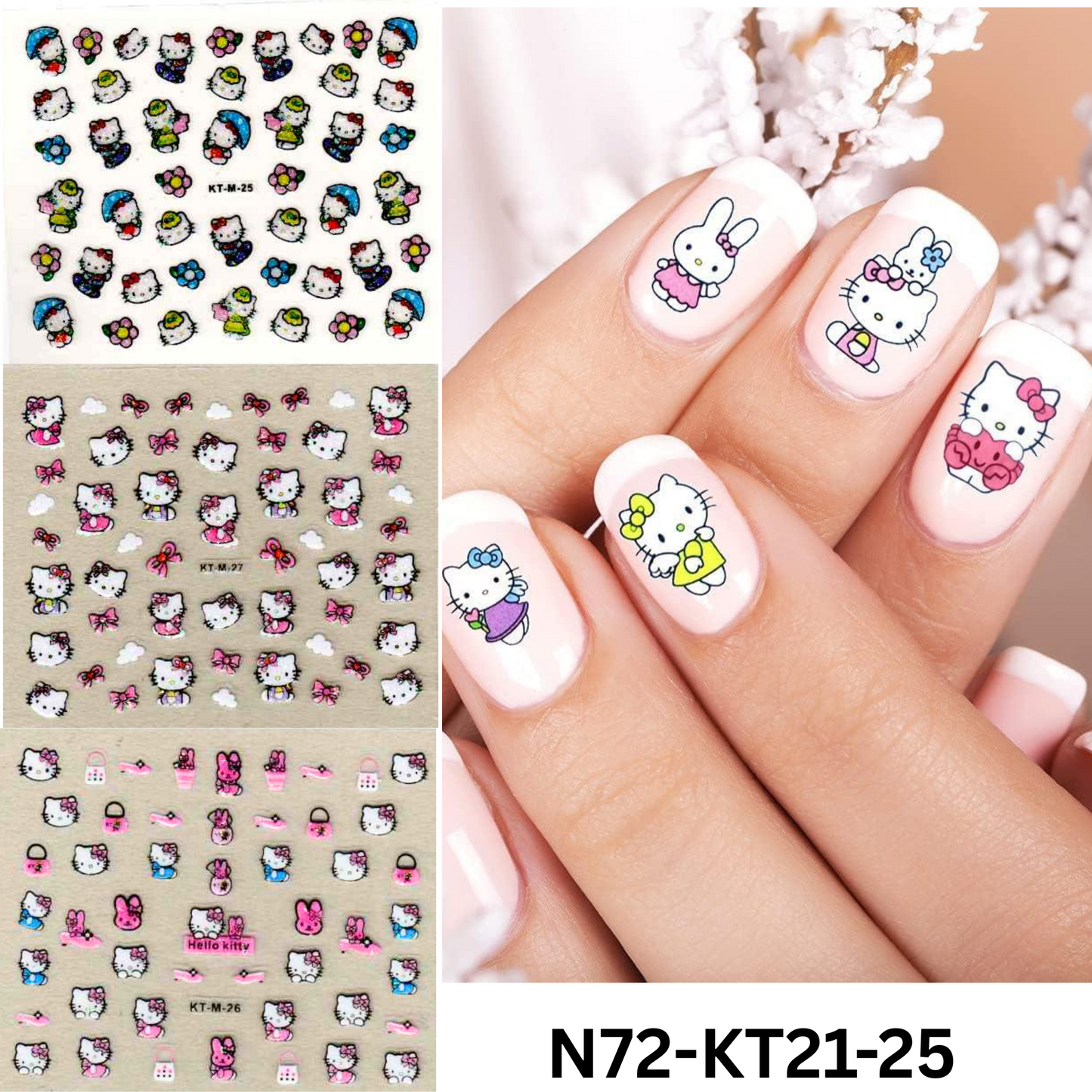 Set of 5 Mini Hello Kitty Nail Art Sticker Sheet – Fun Manicure Accessory