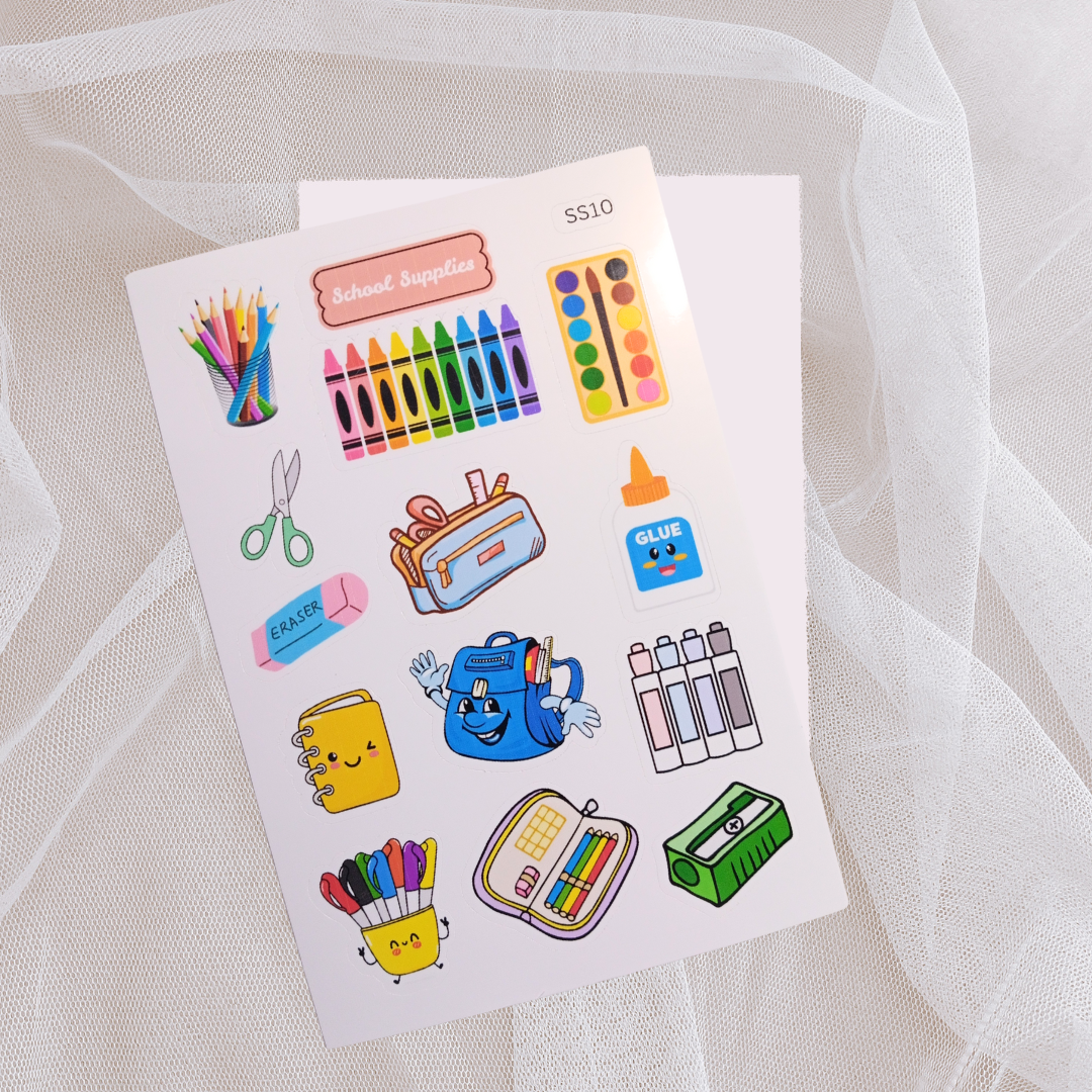 School Supplies Handmade School & Book-Themed Vinyl Sticker Sheets