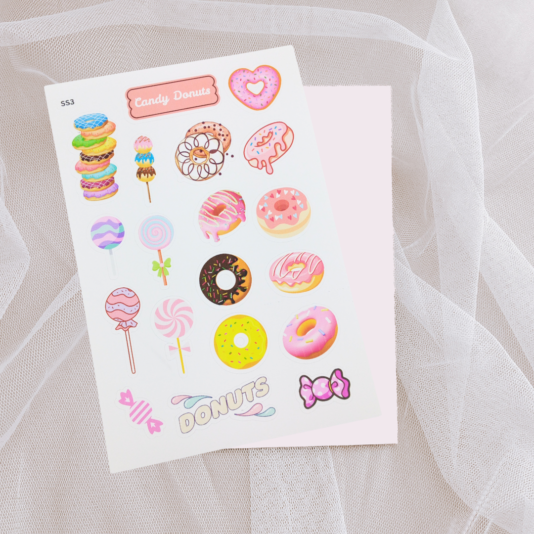 Premium Vinyl Candy Donut Sticker Sheet – Glossy & Matte Options