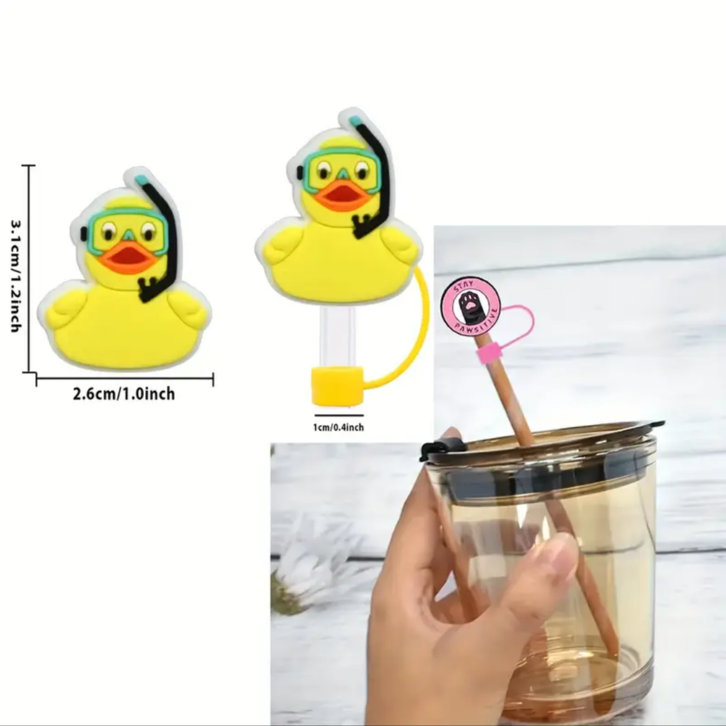 Cartoon Duck Silicone Straw Covers 10mm Reusable Drink Toppers for 30oz & 40oz Tumblers
