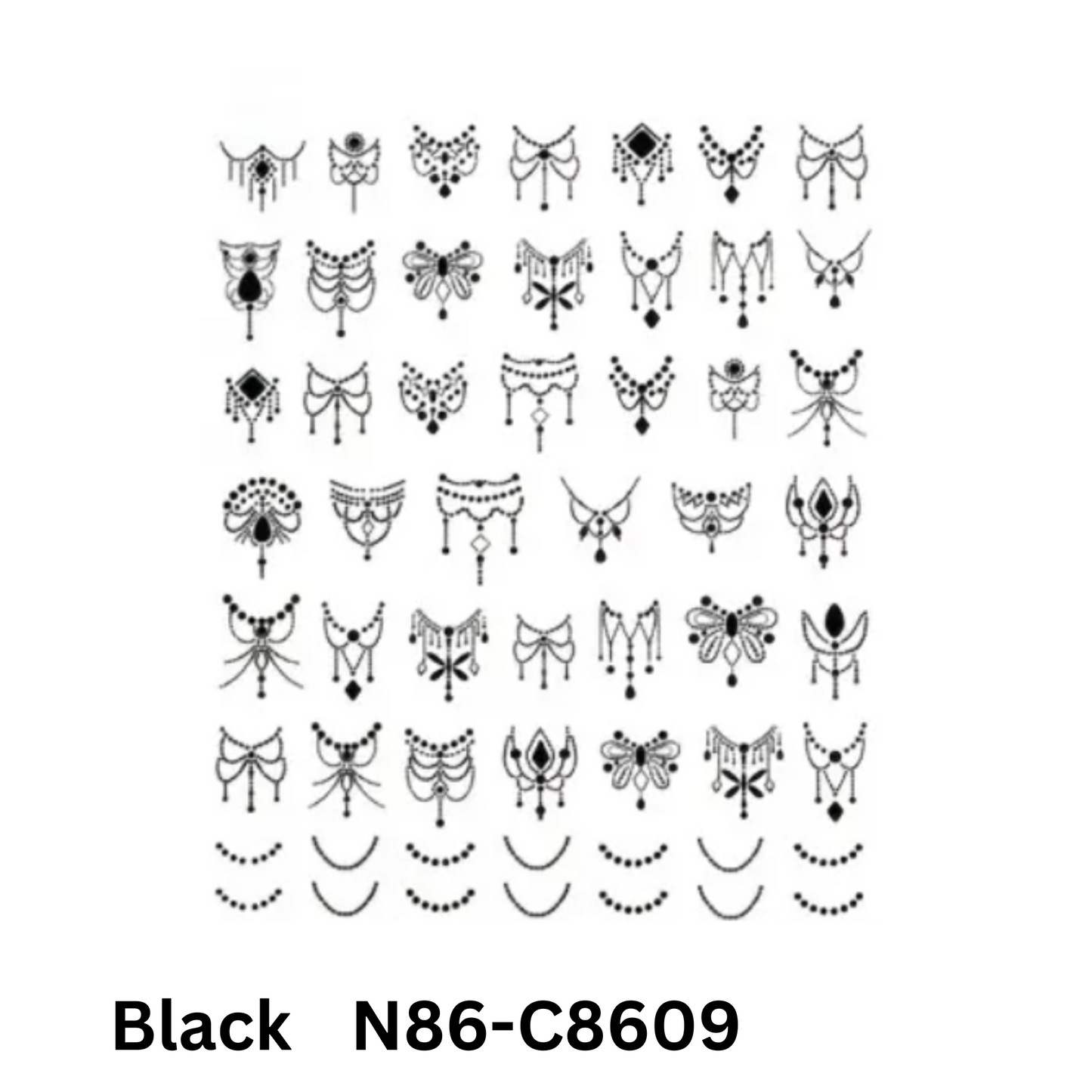 3D Chain Nail Art Stickers – Black, White, Gold, Silver Jewelry Design