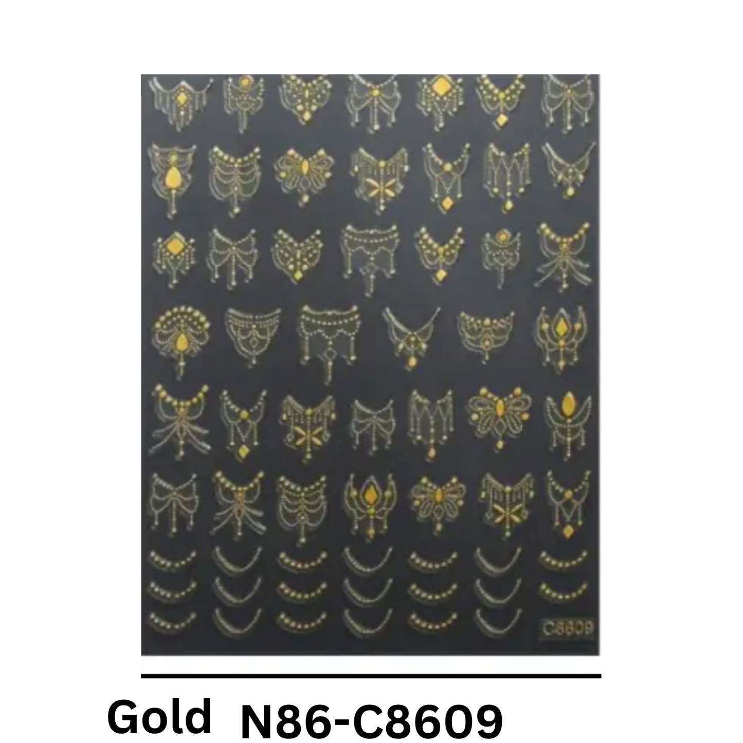 3D Chain Nail Art Stickers – Black, White, Gold, Silver Jewelry Design