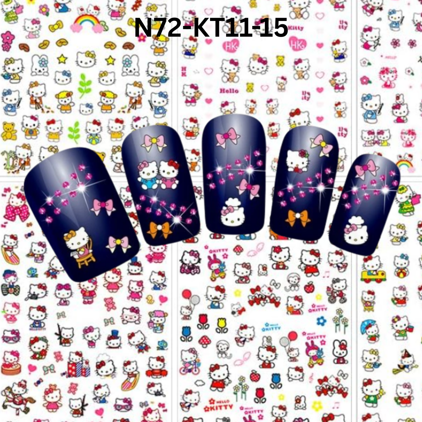 SET OF 5 Hello Kitty 3D Nail Stickers – Perfect for Gel, Acrylic & Natural Nails
