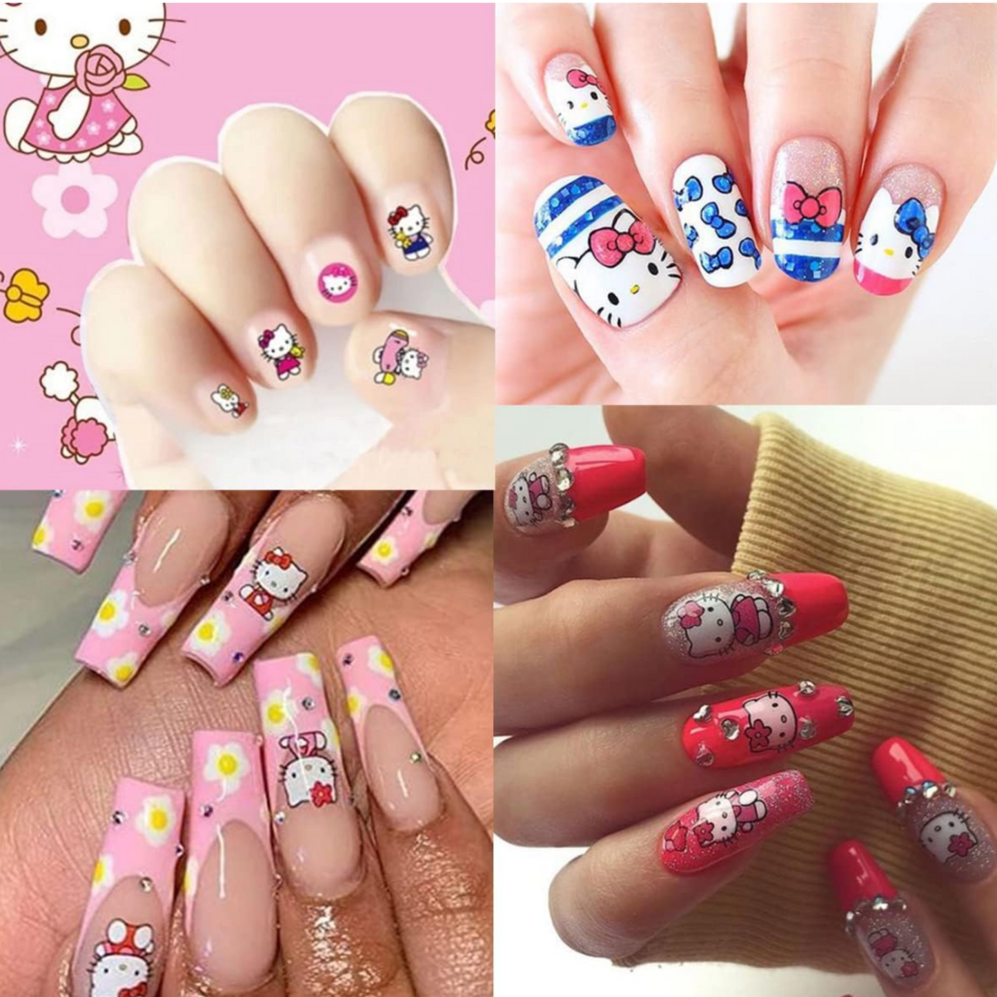 Set of 5 Cute Hello Kitty Nail Decals – Peel and Stick Nail Art