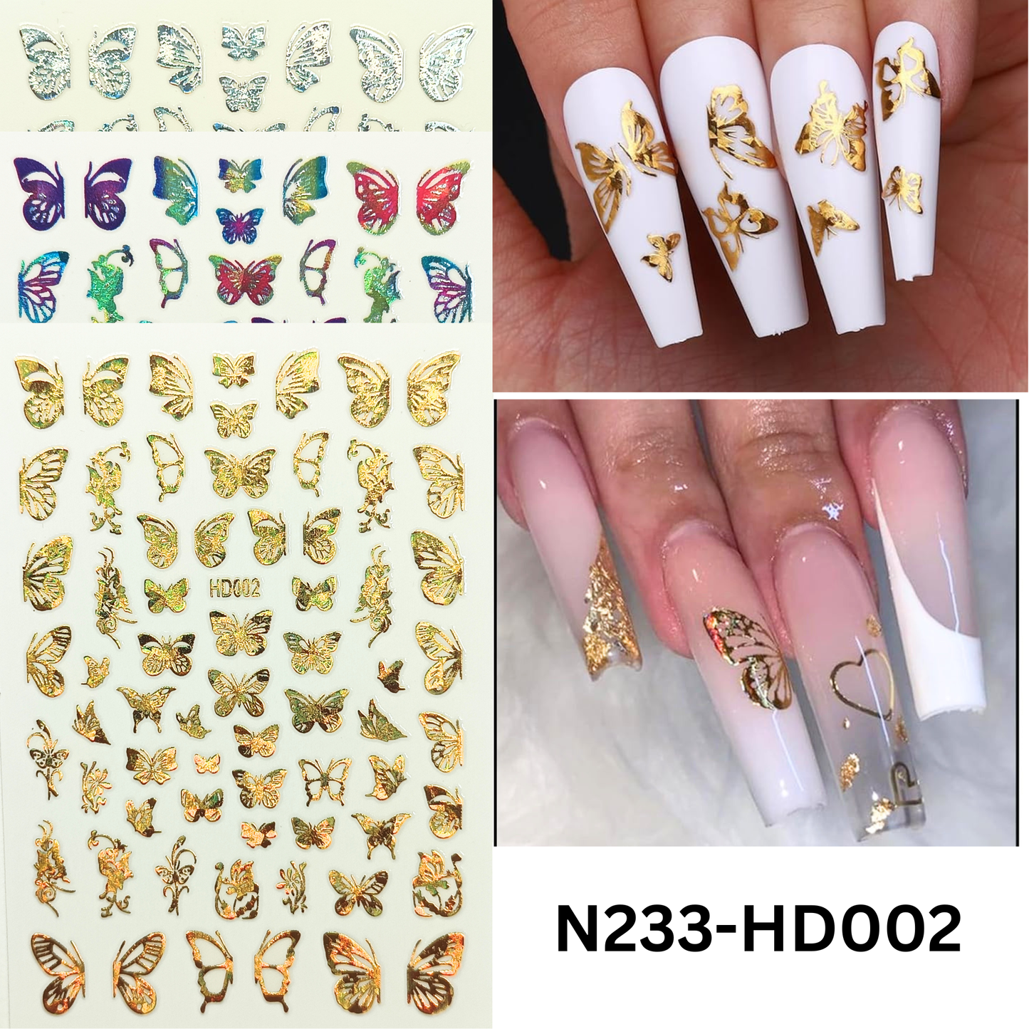 Hologram Butterfly Nail Decals – Colorful 3D Nail Stickers for Manicure Design