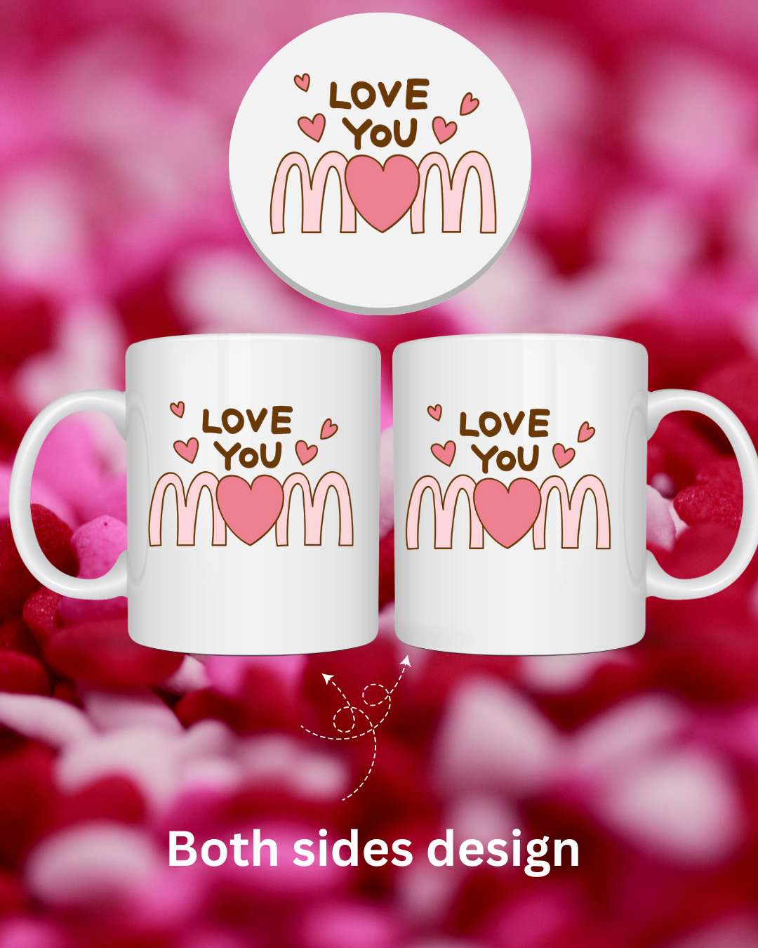 Mom Mug and Coaster Set, Cute Love You Mom Design Mothers Day Gift