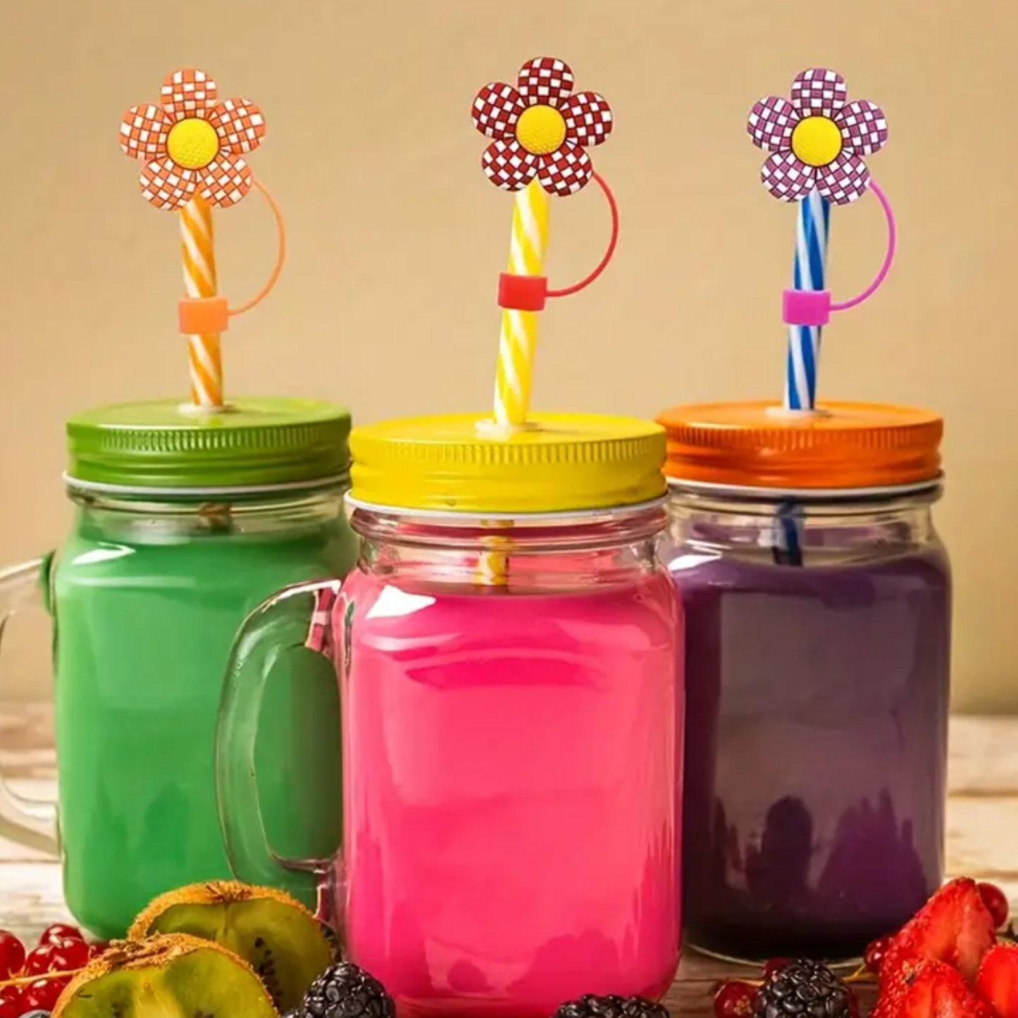 Floral Straw Toppers 10mm– Reusable Silicone Flower Covers for Tumblers & Cups | Cute & Functional Drink Accessories