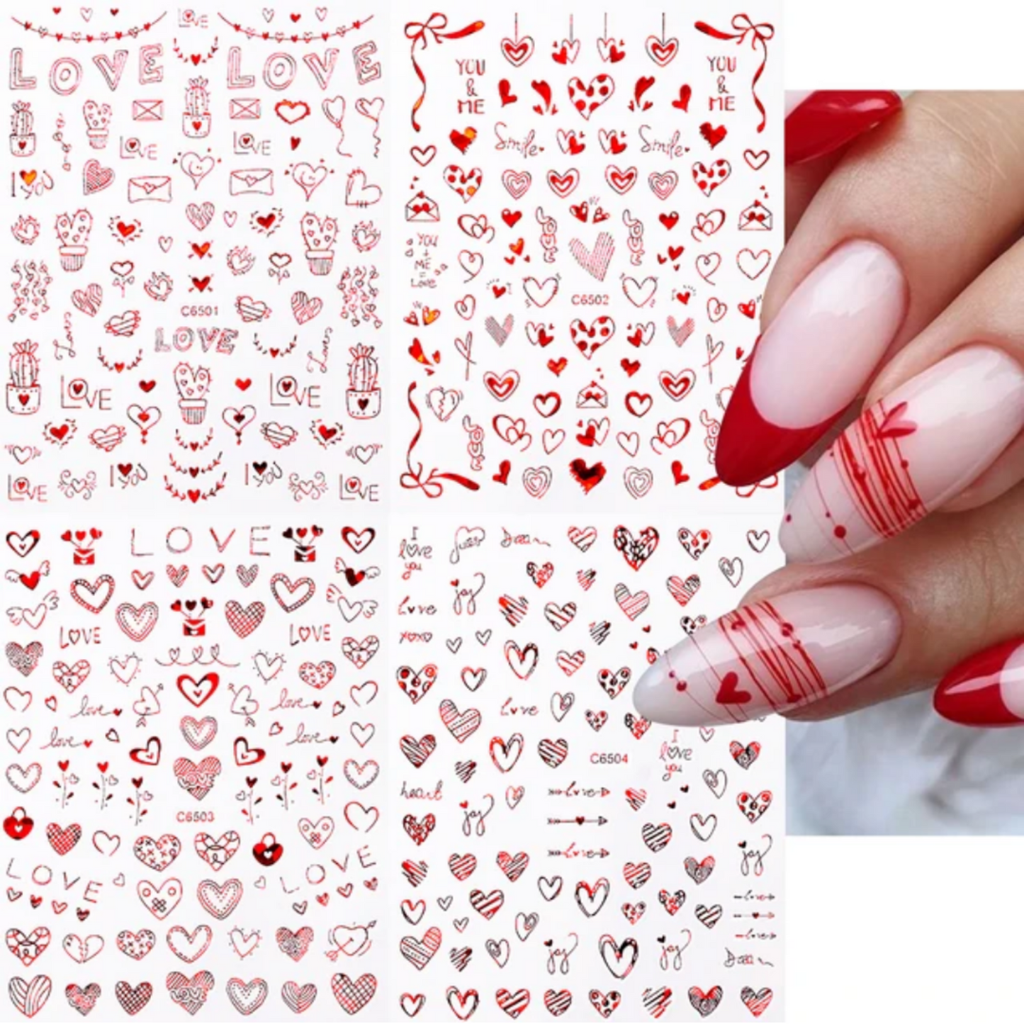 Valentine Love Heart Nail Art Stickers – Red Self-Adhesive Romantic Decals