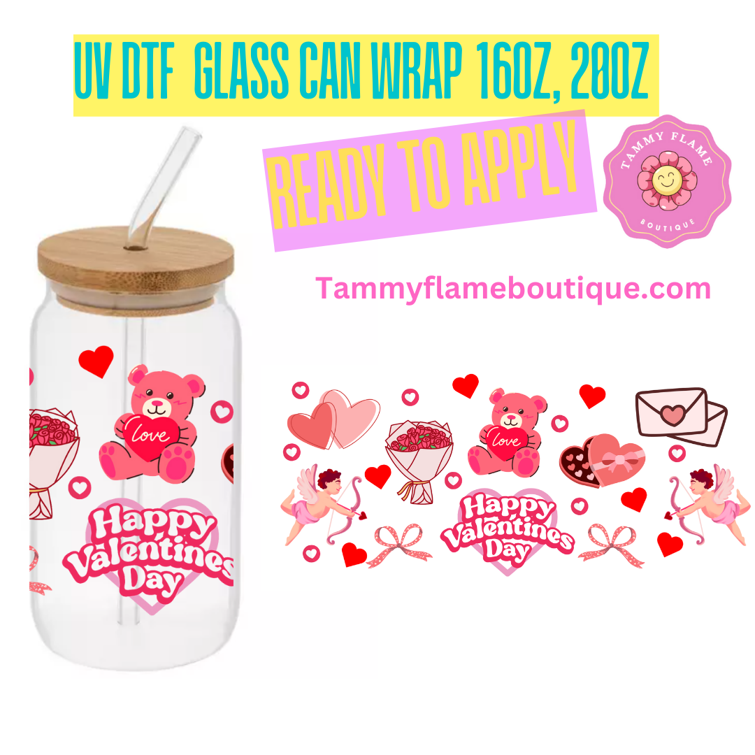 Happy Valentine Day 16oz, 20 oz UV DTF Cup Wraps Bottles & Glassware