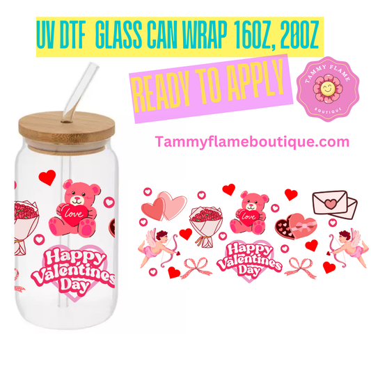 Happy Valentine Day 16oz, 20 oz  UV DTF Cup Wraps Bottles & Glassware