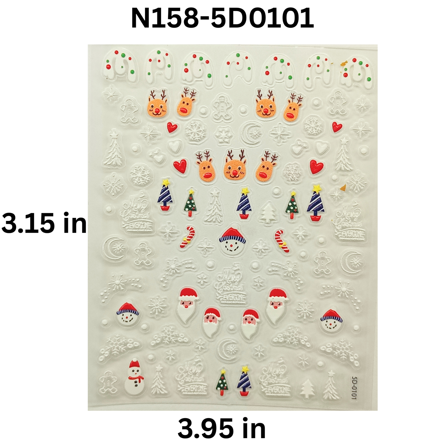 Cute 5D Christmas Nail Sticker Set β Snowman, Tree & Gift Designs