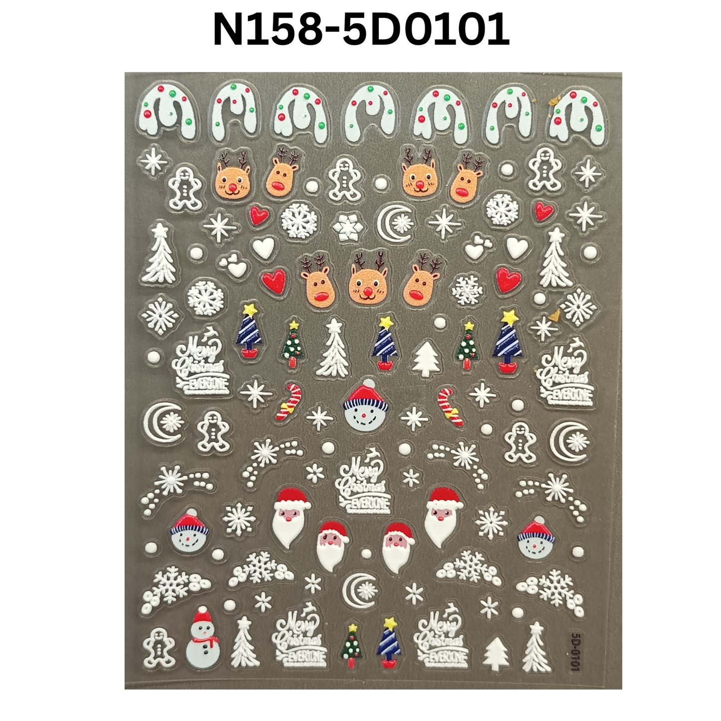 Cute 5D Christmas Nail Sticker Set β Snowman, Tree & Gift Designs
