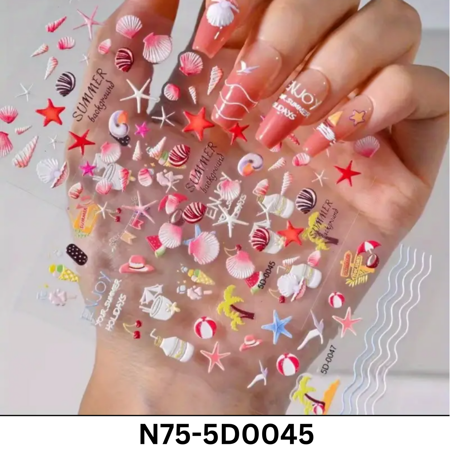 5D Relief Beach Shell Nail Art Stickers, Summer Nail Designs, Nail Stickers