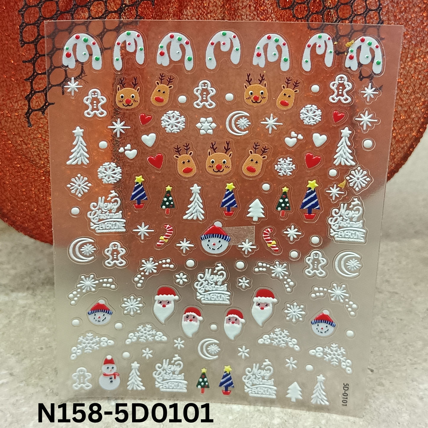 Cute 5D Christmas Nail Sticker Set β Snowman, Tree & Gift Designs
