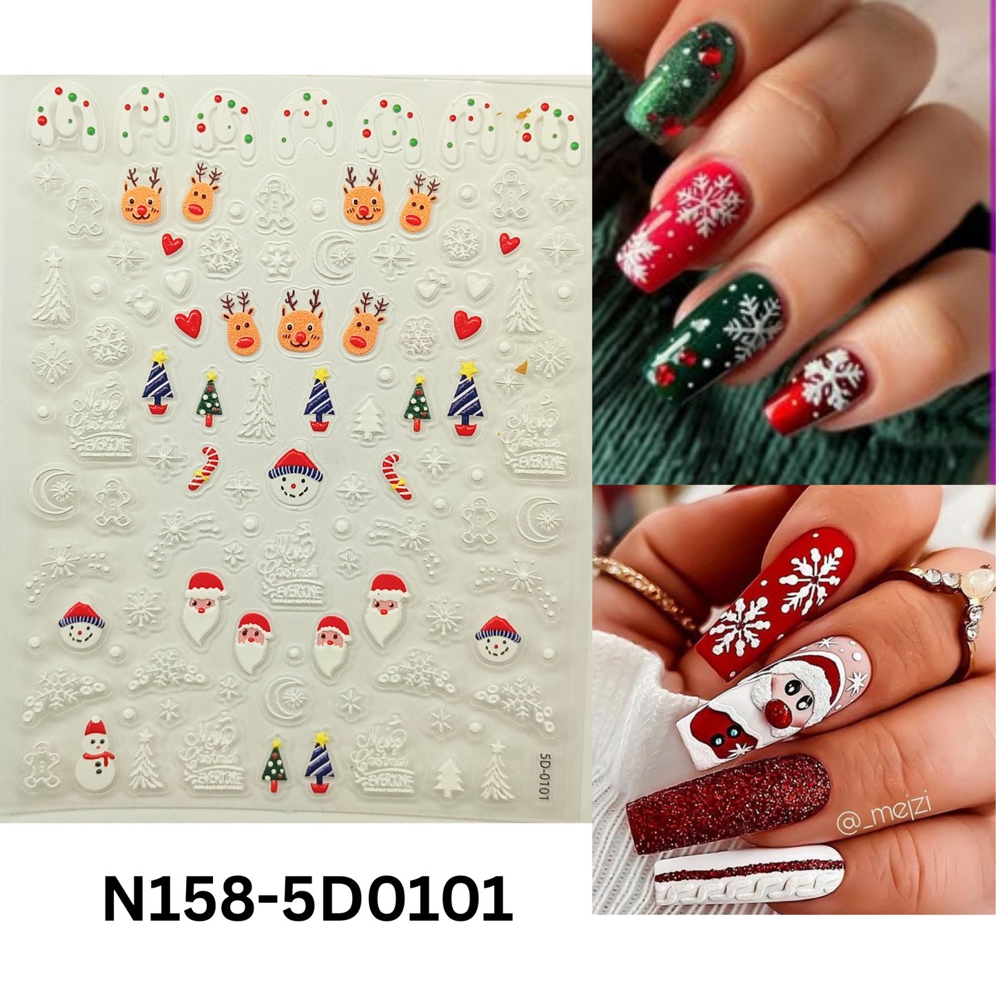 Cute 5D Christmas Nail Sticker Set β Snowman, Tree & Gift Designs