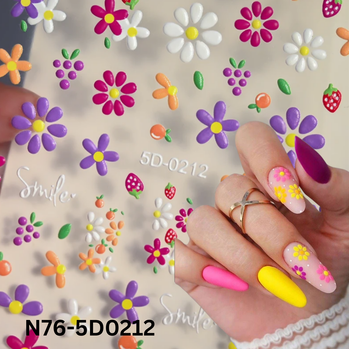 5D Embossed Flower Nail Stickers,5D Floral Nail Stickers, Spring Daisy Nail Stickers