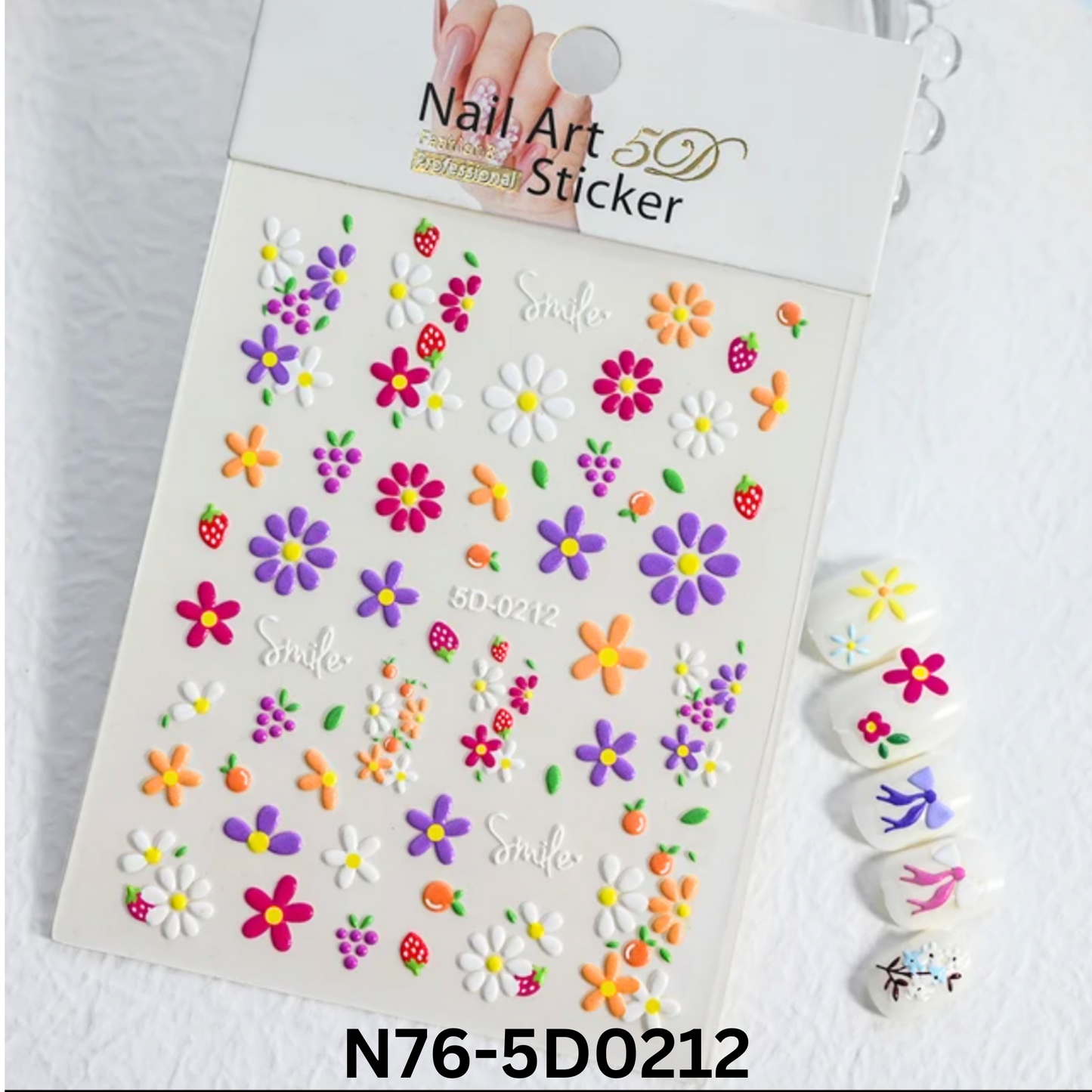 5D Embossed Flower Nail Stickers,5D Floral Nail Stickers, Spring Daisy Nail Stickers