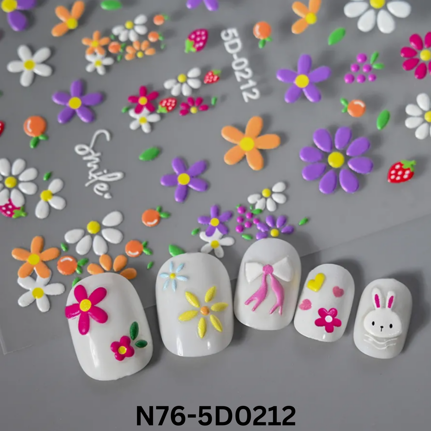 5D Embossed Flower Nail Stickers,5D Floral Nail Stickers, Spring Daisy Nail Stickers