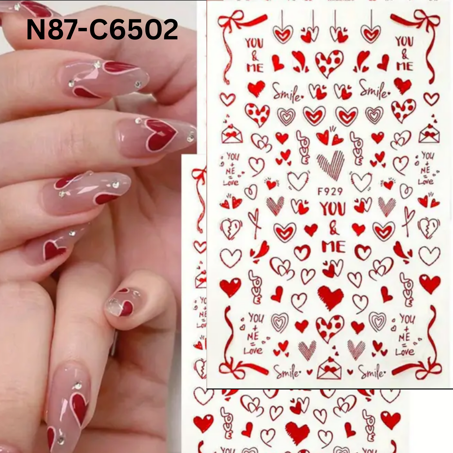 Valentine Love Heart Nail Art Stickers – Red Self-Adhesive Romantic Decals