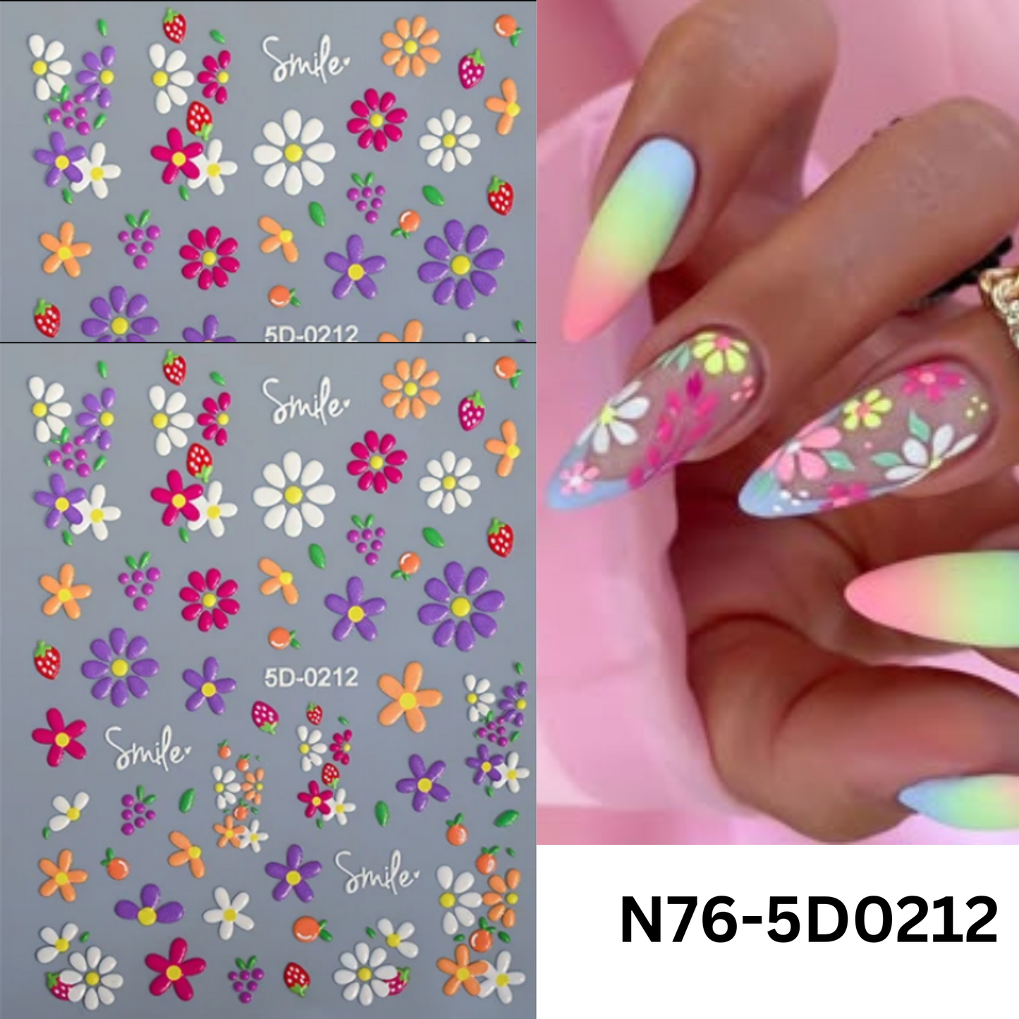 5D Embossed Flower Nail Stickers,5D Floral Nail Stickers, Spring Daisy Nail Stickers