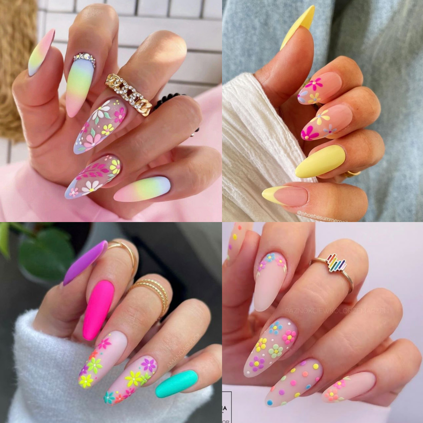 5D Floral Nail Stickers, Self-Adhesive Pastel flower & bunny decals, for Spring/Summer