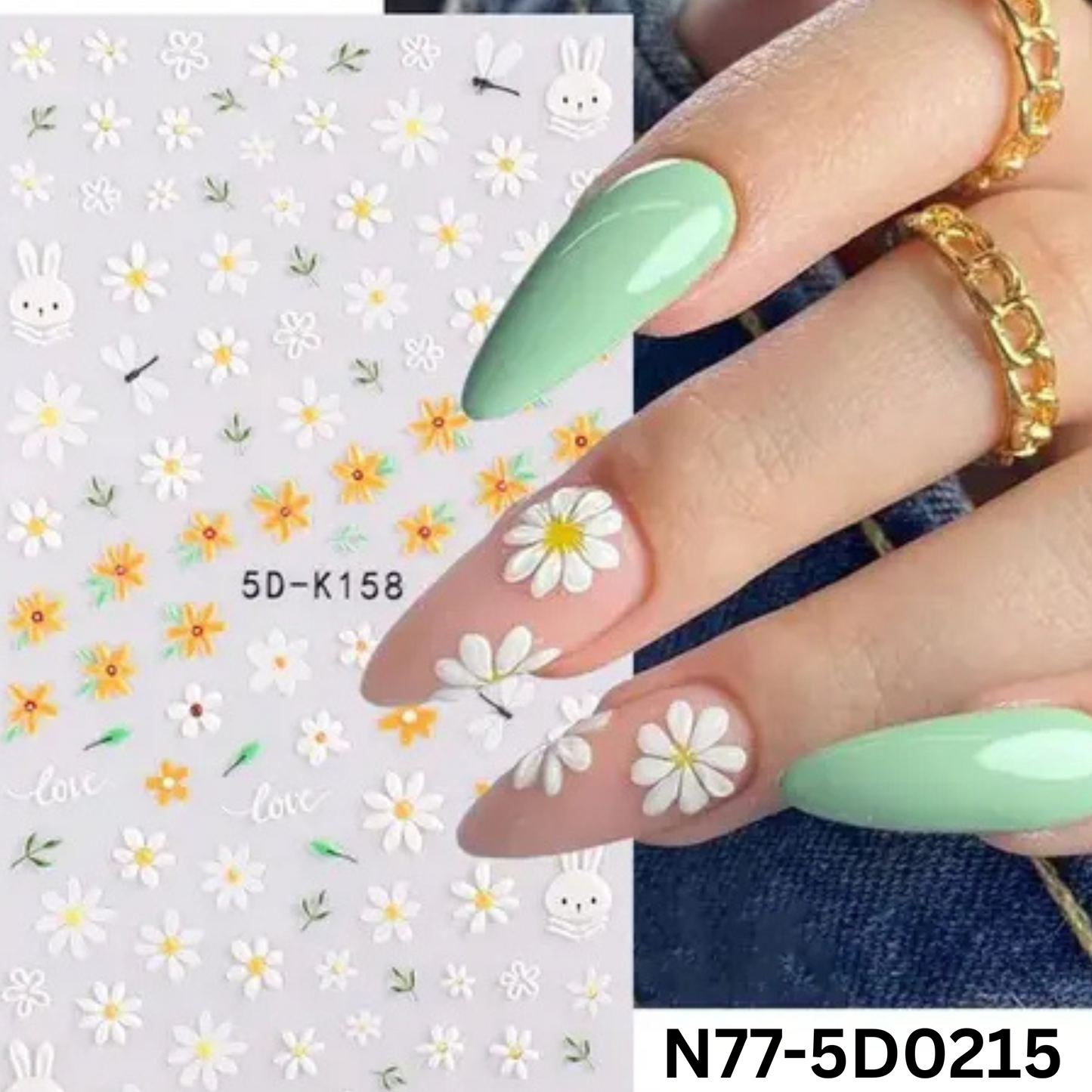 5D Floral Nail Stickers, Self-Adhesive Pastel flower & bunny decals, for Spring/Summer