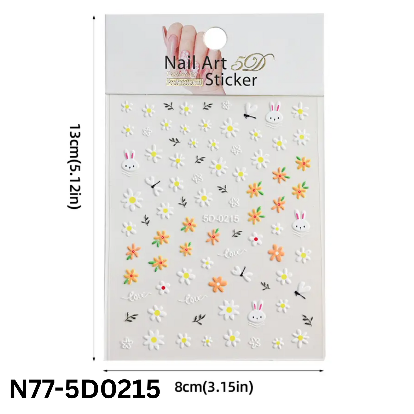 5D Floral Nail Stickers, Self-Adhesive Pastel flower & bunny decals, for Spring/Summer