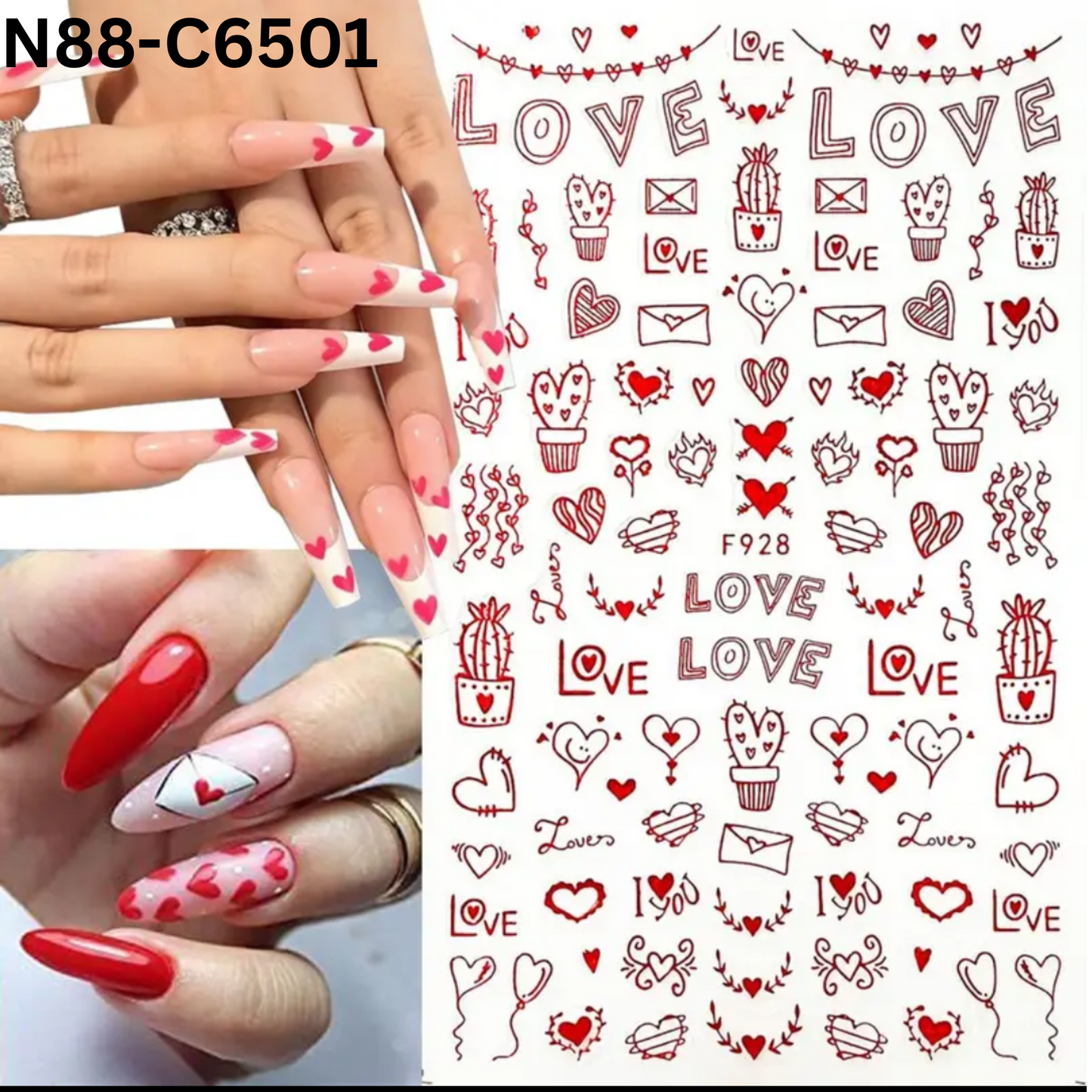 Valentine Love Heart Nail Art Stickers – Red Self-Adhesive Romantic Decals