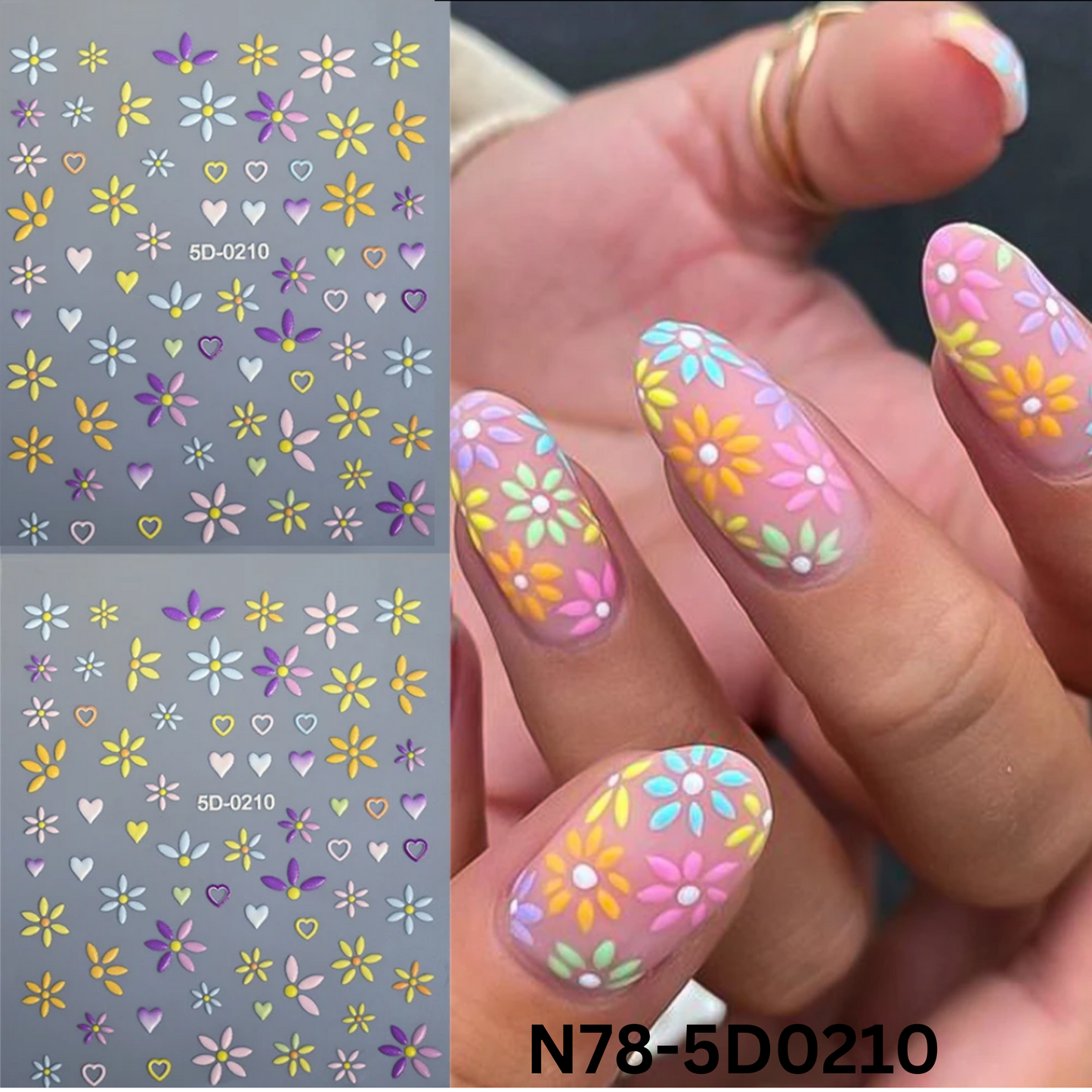 Colorful Spring Flower Nail Stickers,5D/3D Floral Nail Stickers