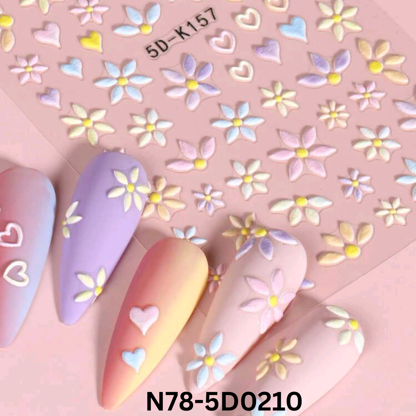 Colorful Spring Flower Nail Stickers,5D/3D Floral Nail Stickers