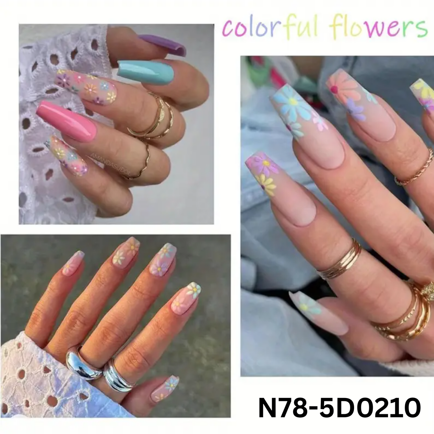 Colorful Spring Flower Nail Stickers,5D/3D Floral Nail Stickers
