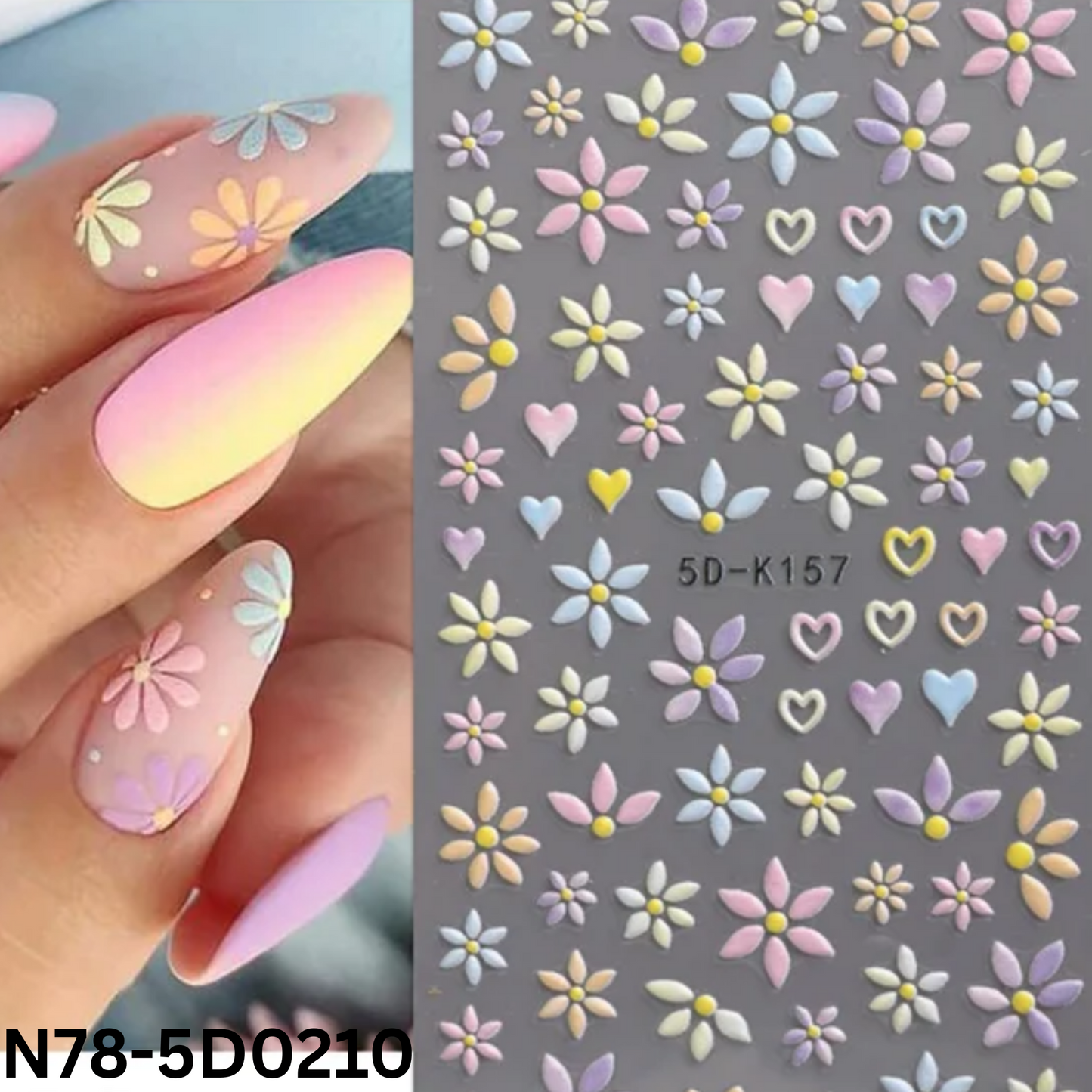 Colorful Spring Flower Nail Stickers,5D/3D Floral Nail Stickers