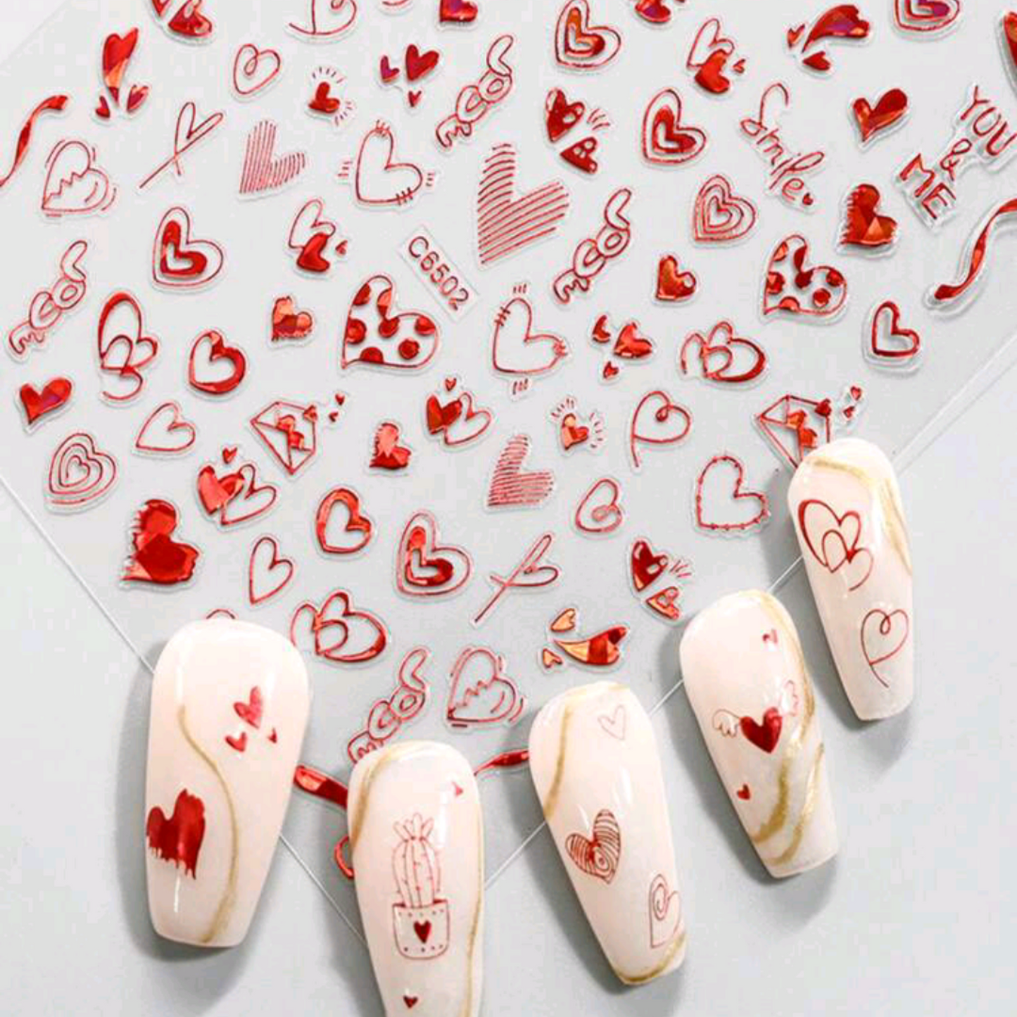 Valentine Love Heart Nail Art Stickers – Red Self-Adhesive Romantic Decals