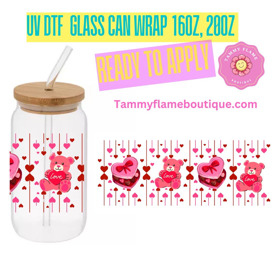 Teddy’s Chocolate Box 16oz, 20 oz UV DTF Cup Wraps Bottles & Glassware