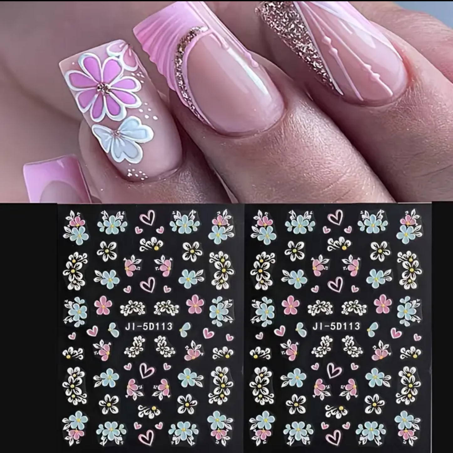 5D Embossed Floral Nail Art Stickers,Spring & Summer Fantasy Manicure Decoration, Nail Stickers