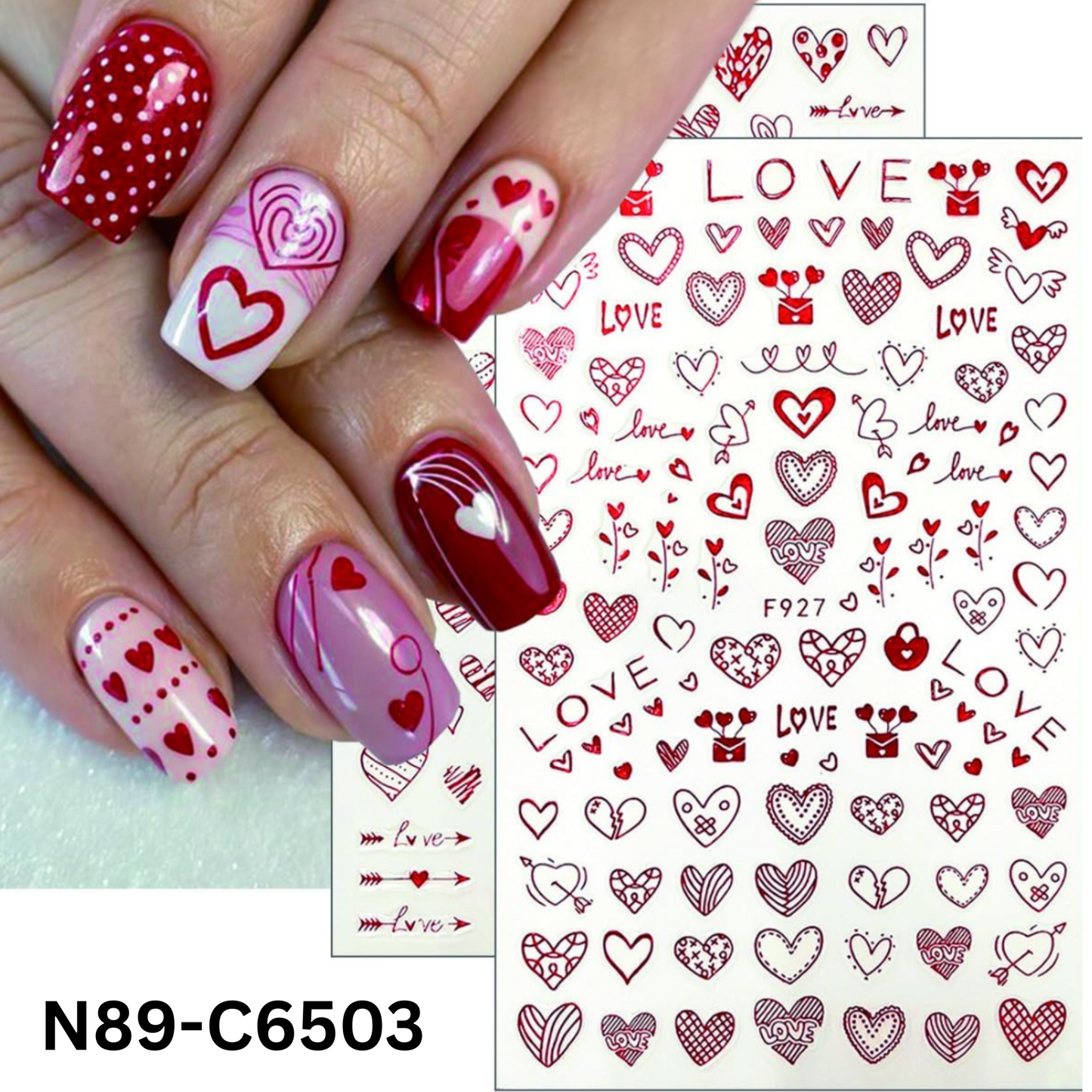 Valentine Love Heart Nail Art Stickers – Red Self-Adhesive Romantic Decals