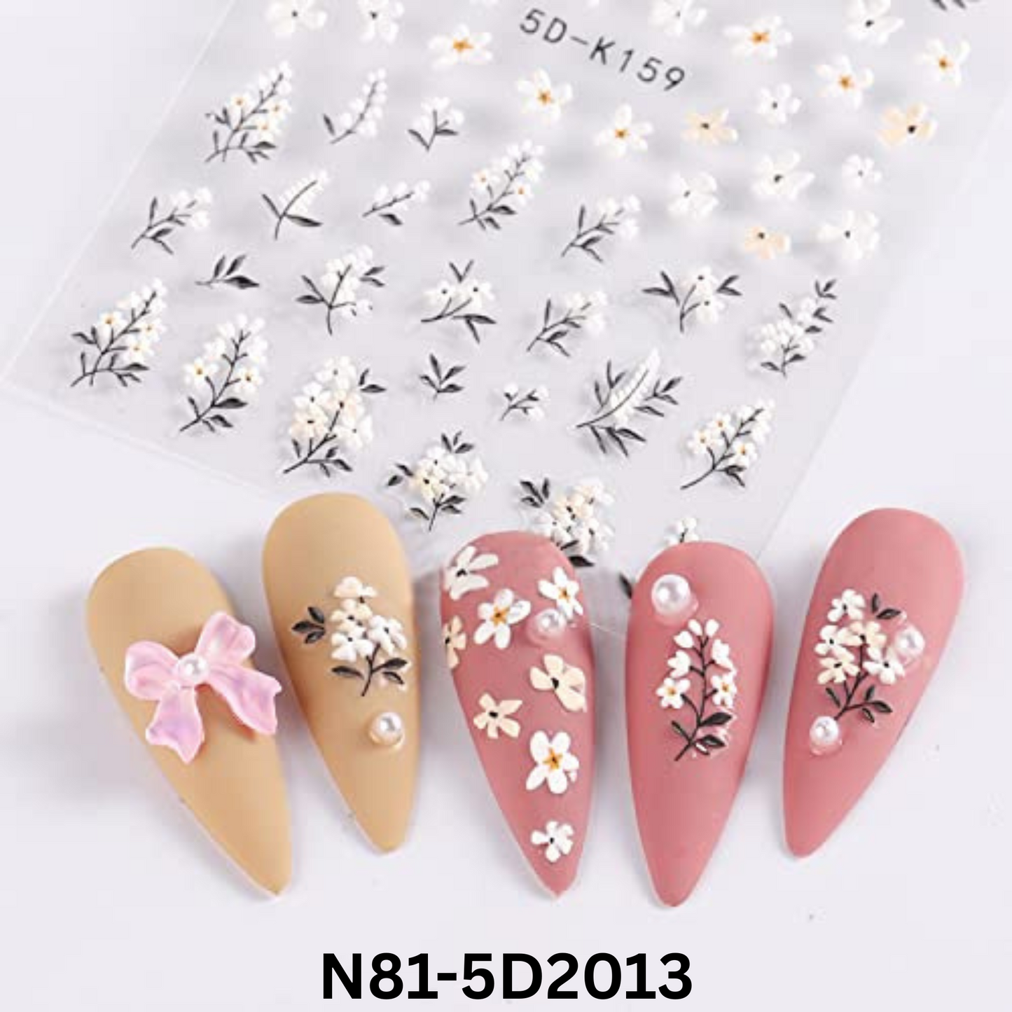 Flower Nail Stickers for Nail Art, Floral Leaf Plant 5D Embossed Nail Decals