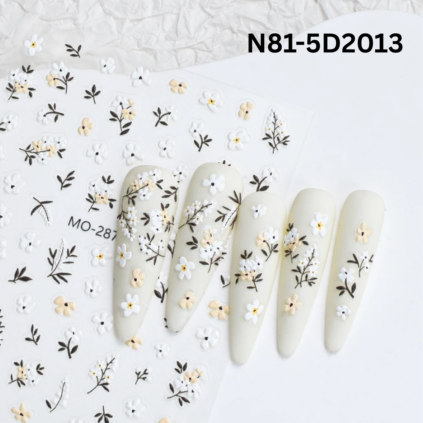 Flower Nail Stickers for Nail Art, Floral Leaf Plant 5D Embossed Nail Decals