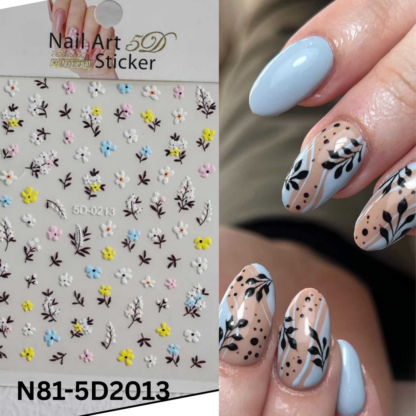 Flower Nail Stickers for Nail Art, Floral Leaf Plant 5D Embossed Nail Decals